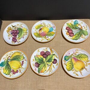 Set of 6 Italian Hand Painted Ceramic Dessert Side Plates 7.5"diameter Fruit